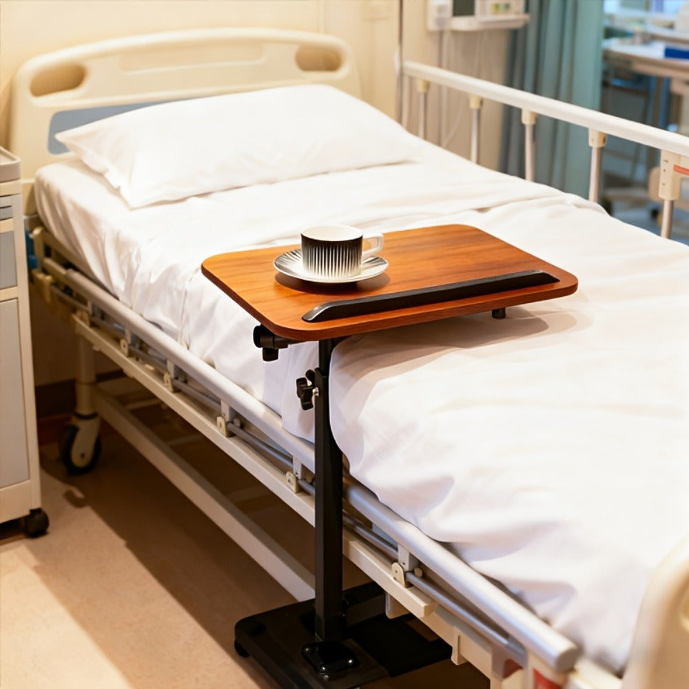 Compact Black Overbed Table with 360-Degree Rotating Top, 53–80 cm Height and 40 x 30 cm Base
