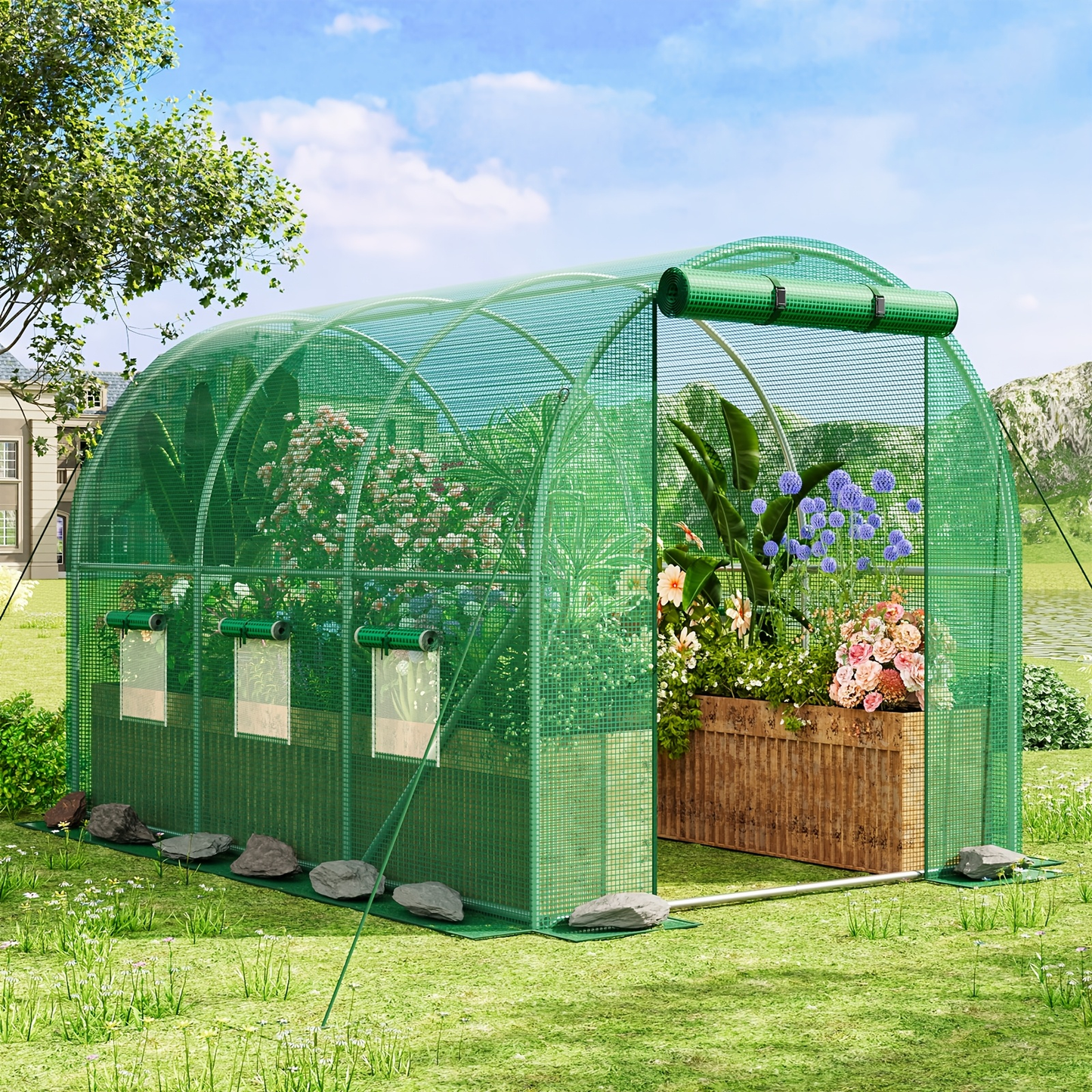 Garden Greenhouse Shelves 3/4-Layer Iron Frame with Durable PE Cover, Portable Indoor Outdoor Plant Greenhouse for Seedlings