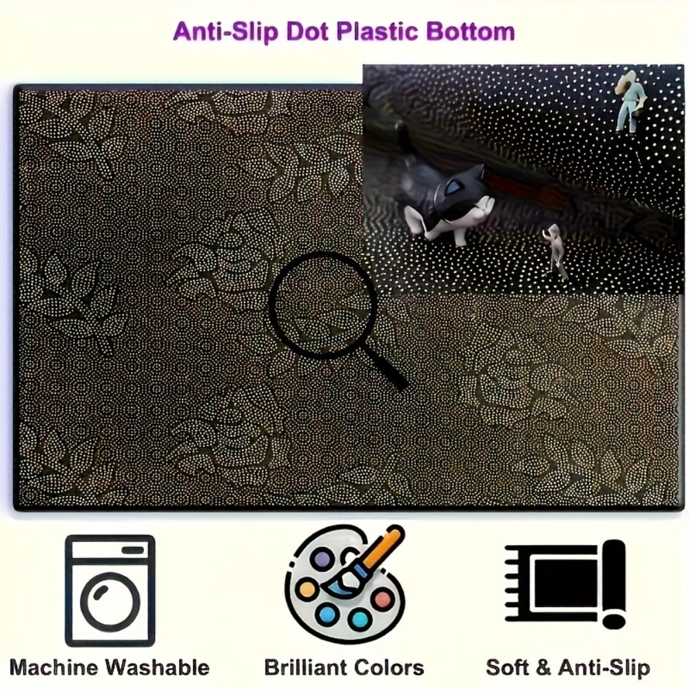 Area Rug Bohemian Persian Velvet Floral Design in Six Machine-Washable Sizes for Living Spaces