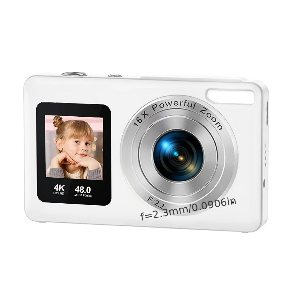 4K Dual Screen Digital Camera 18X Zoom Vlogging Camera with Anti-Shake 64GB Card & 2 Batteries