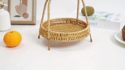 Wire Frame Storage Basket with Imitation Rattan Weave and Iron Structure, 8.66 x 7.87 x 7.87 Inch