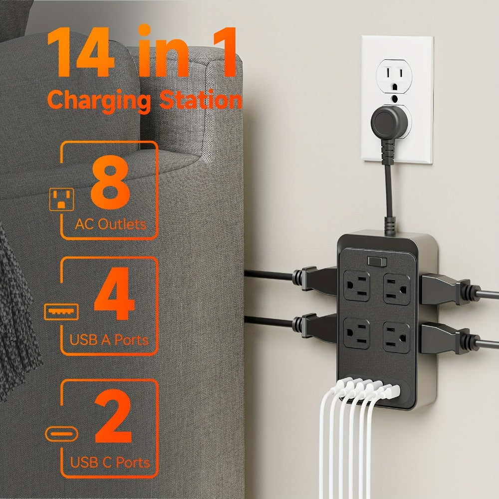 Power Strip Outlet Extender Surge Protector 8 AC Outlets 6 USB Charging Ports 4 USB-A 2 USB-C for an Everyday Personal Care Routine