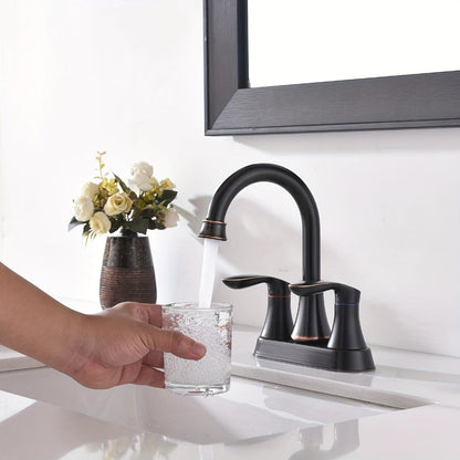 Centerset Bathroom Faucet 2 Handle 4 Inch – Dual Handle Vanity Sink Faucet with Pop-Up Drain & Supply Lines