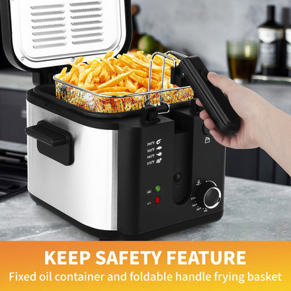 Black Deep Fryer in 1.5L to 6L Sizes with Foldable Basket Handle, Transparent Window and Removable Lid