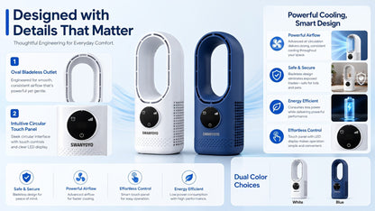 Portable Fan USB-Powered Bladeless Tower Model with Water Mist, Remote, Touch Controls and LED Light