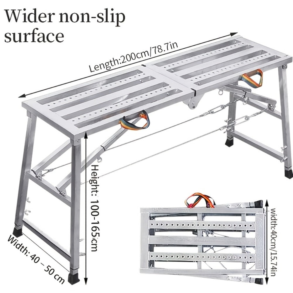 Folding Scaffold Step Stool Adjustable Height 39-79" Portable Steel Work Platform for Home Renovation Painting Car Washing RV Cleaning