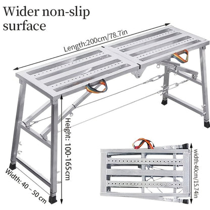 Folding Scaffold Step Stool Adjustable Height 39-79" Portable Steel Work Platform for Home Renovation Painting Car Washing RV Cleaning