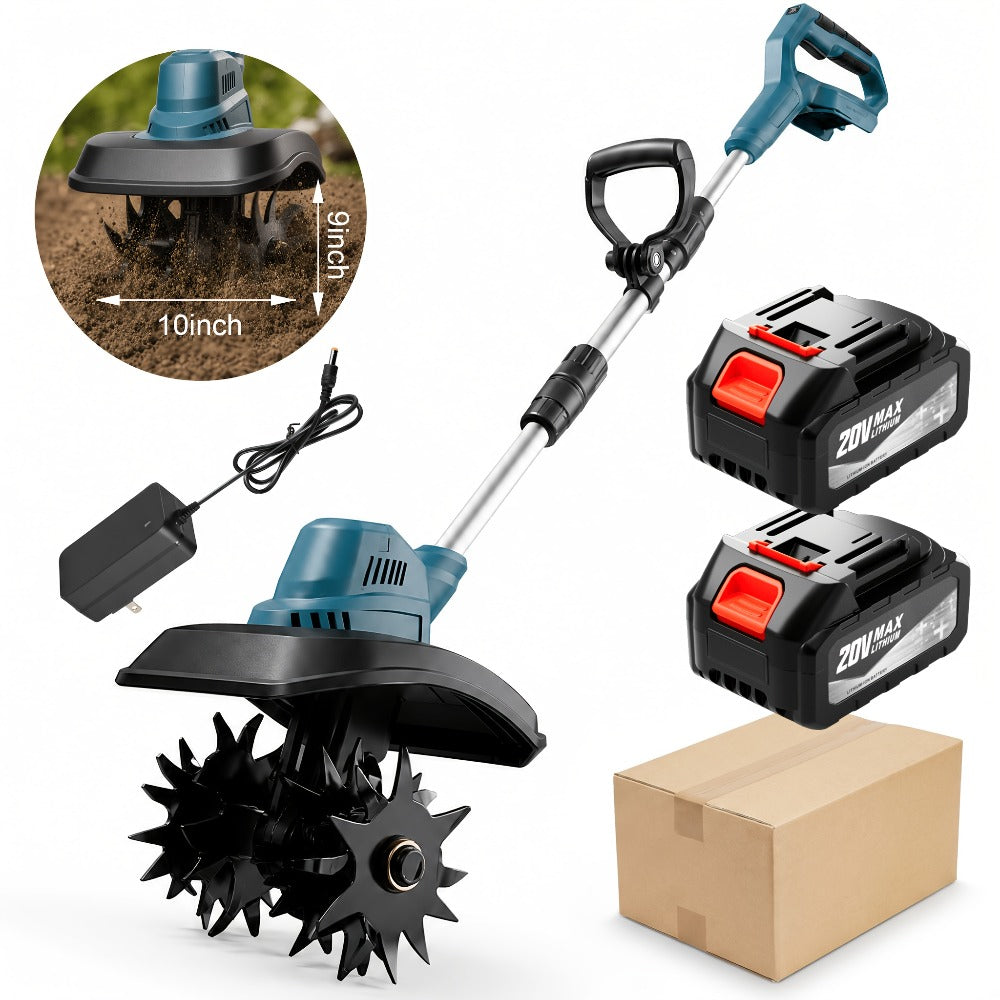 Cordless Electric Cultivator 20V Handheld Rotary Tiller, 9-Inch Width 6.6-Inch Depth, 1 or 2 Batteries & Charger