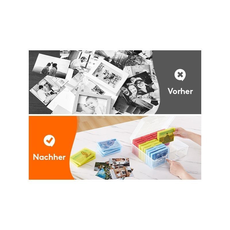 4x6 Photo Storage Box with 14 Inner Photo Keeper Cases Holds 1400 Photos Clear Plastic Photo Organizer with Lids Label Stickers BPA-Free