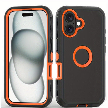 Phone Case Dual-Layer TPU and PC Hybrid Cover for iPhone 16 Plus in Black, Orange or Green