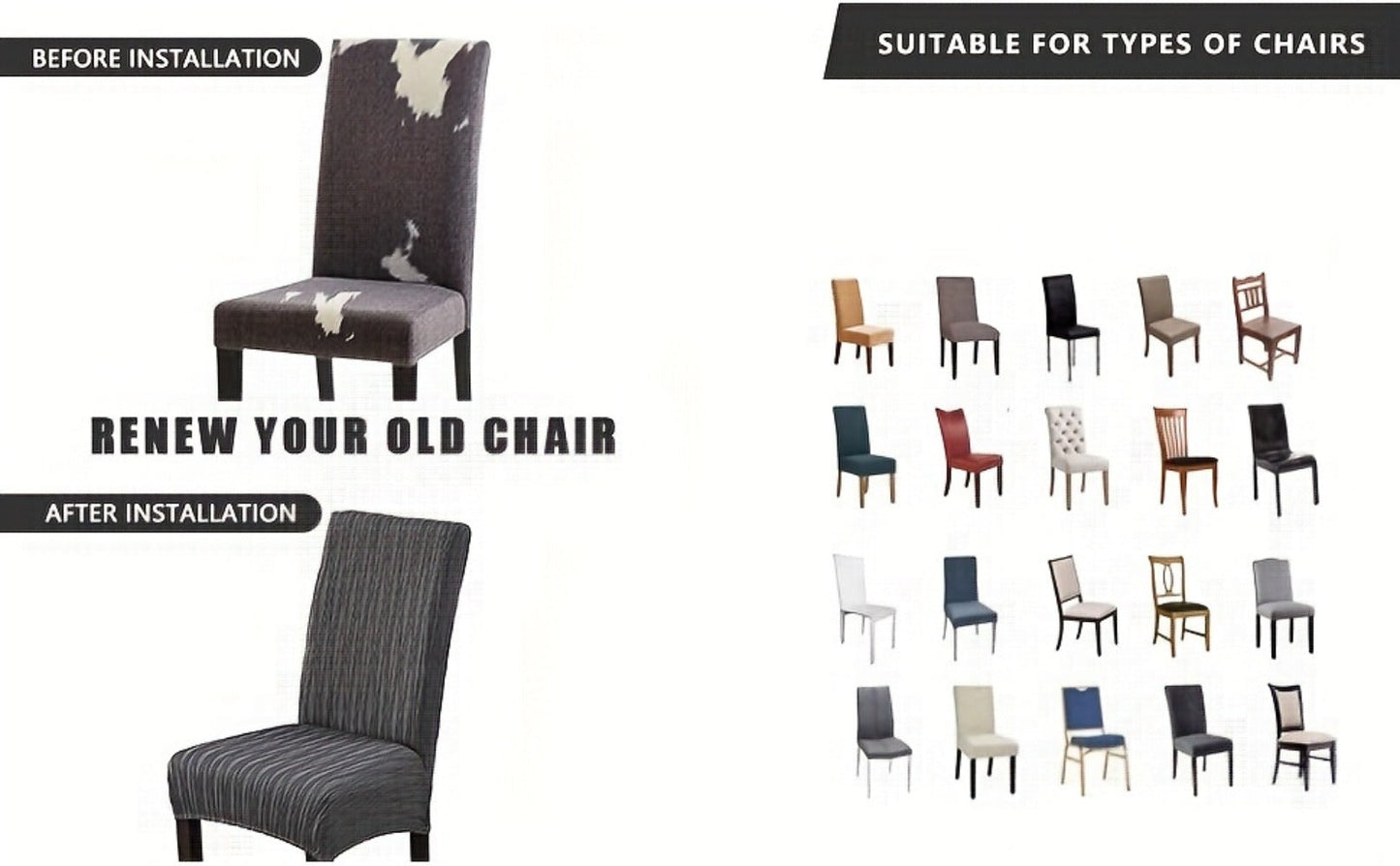 Dining Chair Covers Stretch Slipcovers Set of 4 or 6, Stain Resistant Removable Chair Protector for Home Kitchen Restaurant Wedding