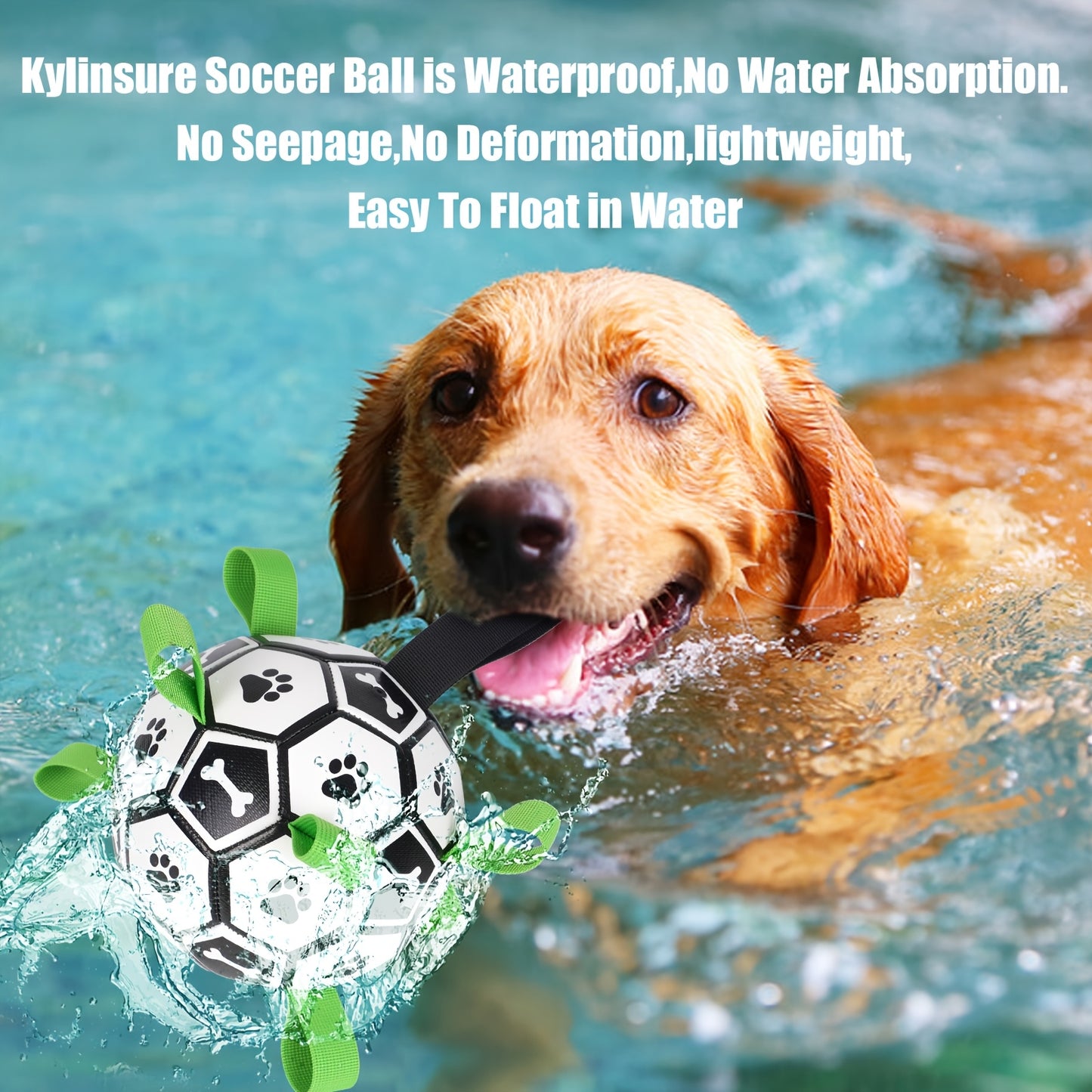 Soccer Ball Dog Toy with Straps – Interactive Tug of War Ball for Dogs, Durable Outdoor Water Toy for Small Medium Dogs