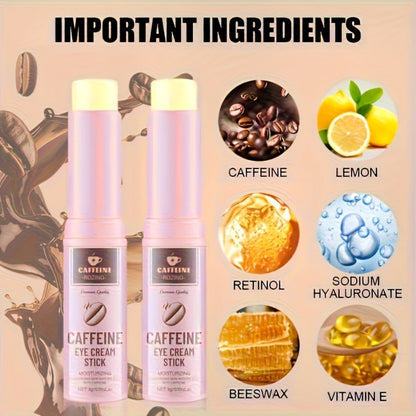 Two-Piece Caffeine-Labeled Eye Cream Stick Set with Coordinated Peach-Print Twist-Up Tube Design