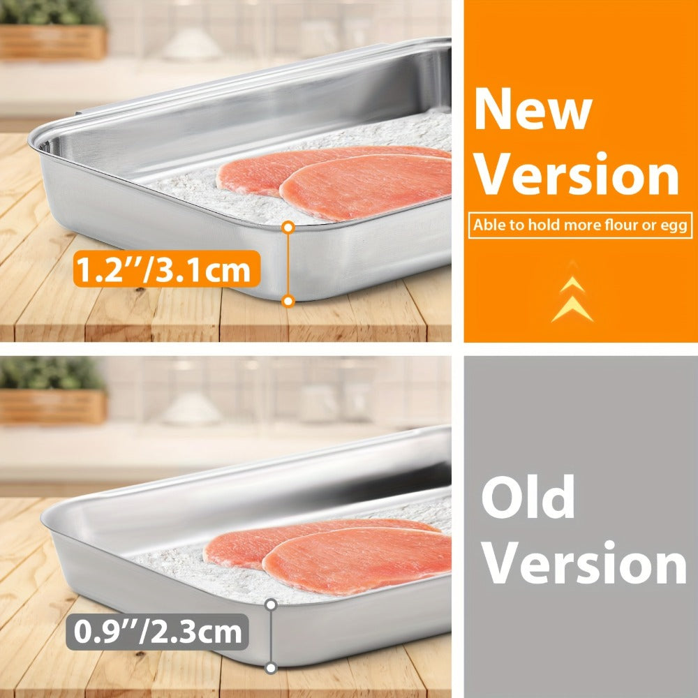 Stainless Steel Breading Tray Set 3-Piece, Food Prep Coating Trays for Breading Chicken Fish Shrimp
