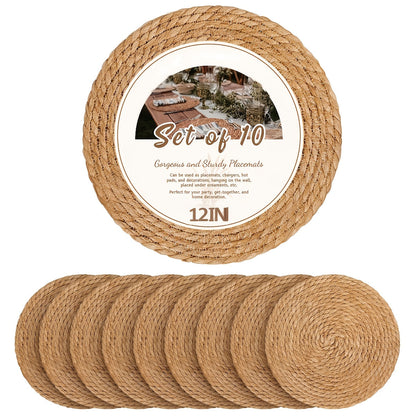 Bohemian Placemats Set 10/30pcs with Holders, 12-Inch Vintage Woven Table Mats for Wedding, Party & Everyday Dining