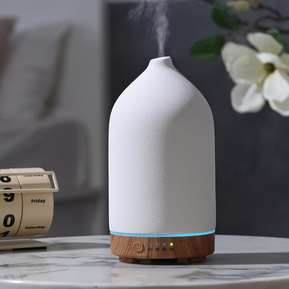 200ml Essential Oil Diffuser with Textured Glass-Style Cover, Seven-Color Light and 2H, 4H or 6H Timer