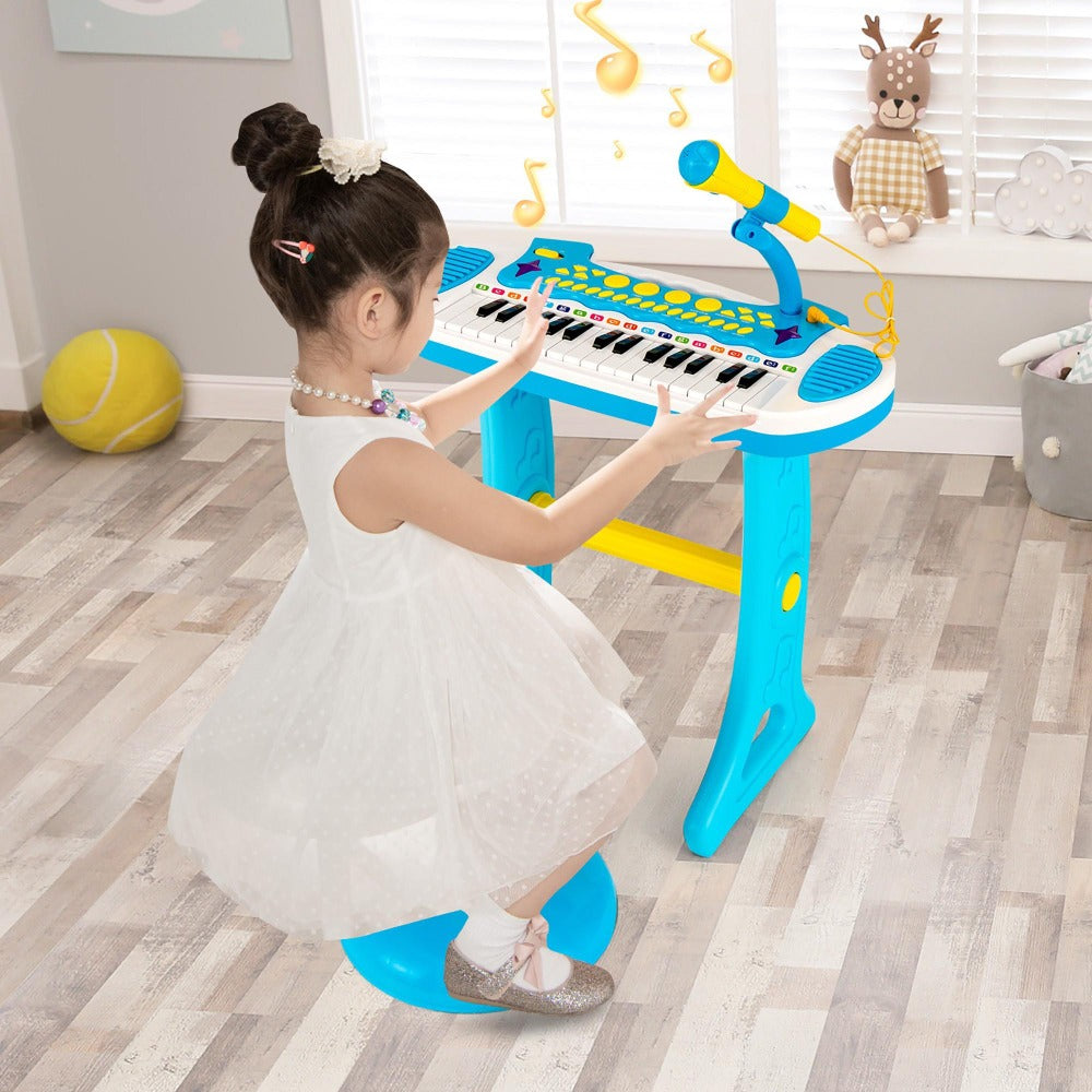 Kids Piano Keyboard 31-Key with Microphone & Stool, 22 Demos 8 Tones 7 Rhythms Flashing Lights