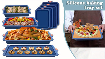 Silicone Baking Pans Set 4-Piece, Nonstick Bakeware with Metal Reinforced Frame, Includes Baking Sheet