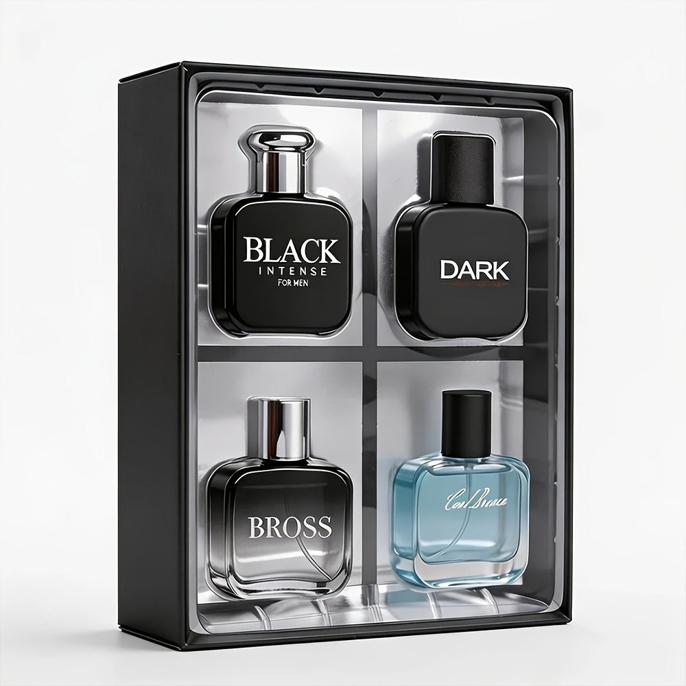 Perfume Gift Set for Men with Four 30ml Eau de Parfum Sprays in Black Box and Separate 1.5oz Body Mist
