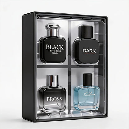 Perfume Gift Set for Men with Four 30ml Eau de Parfum Sprays in Black Box and Separate 1.5oz Body Mist
