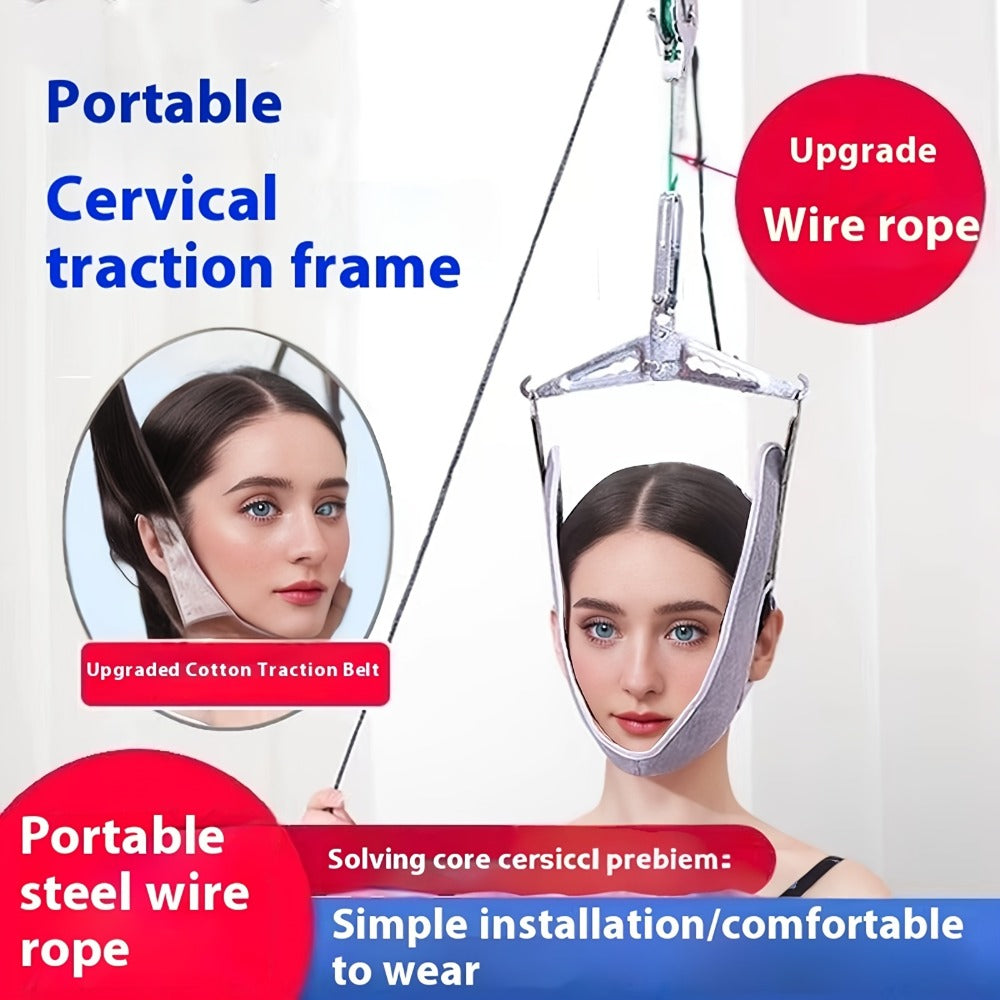Cervical Traction Device with Handle, Adjustable Neck Traction Belt & Shoulder Massager, Spinal Decompression Pillow for Tension