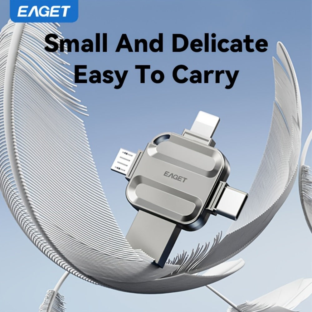 EAGET I50 iPhone Flash Drive USB 3.0 High Speed 4-in-1 Lightning Type-C Micro USB OTG Memory Stick 32GB 64GB 128GB 256GB for iPhone iPad