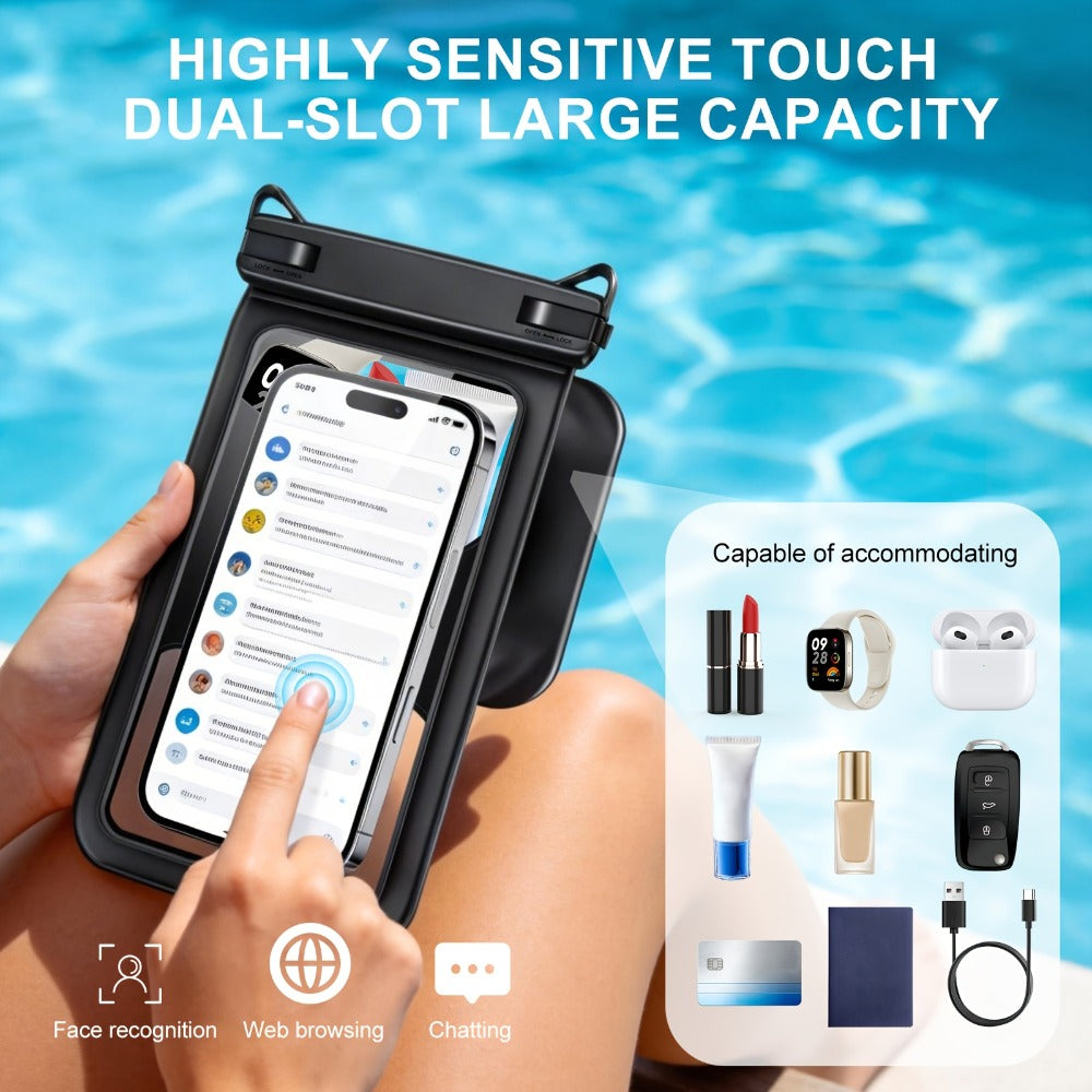 Phone Pouch 2 Pack Floating Dual Compartment Dry Bag for Camping, Travel and Outdoor Use, with the Listed Configuration