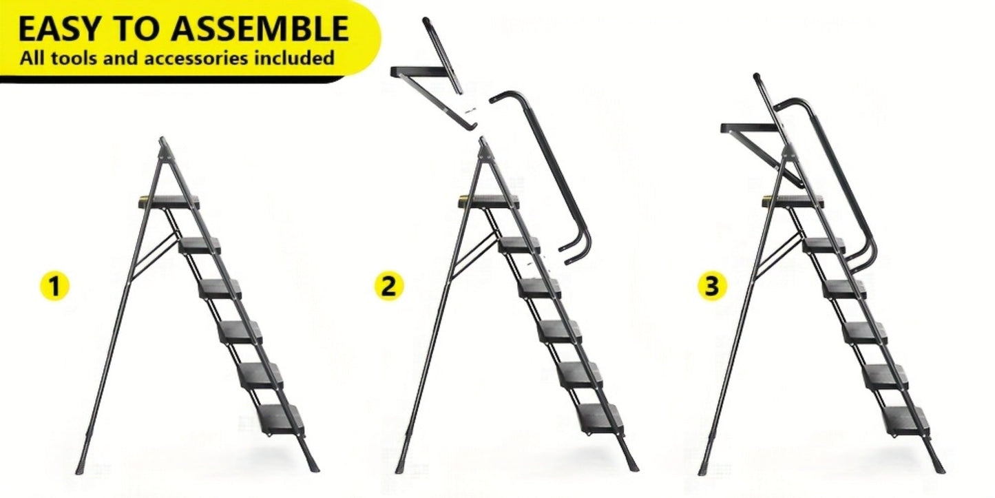6 Step Ladder with Handrails & Tool Platform, Folding Step Stool Wide Pedal Steel Safety Ladder for Adults