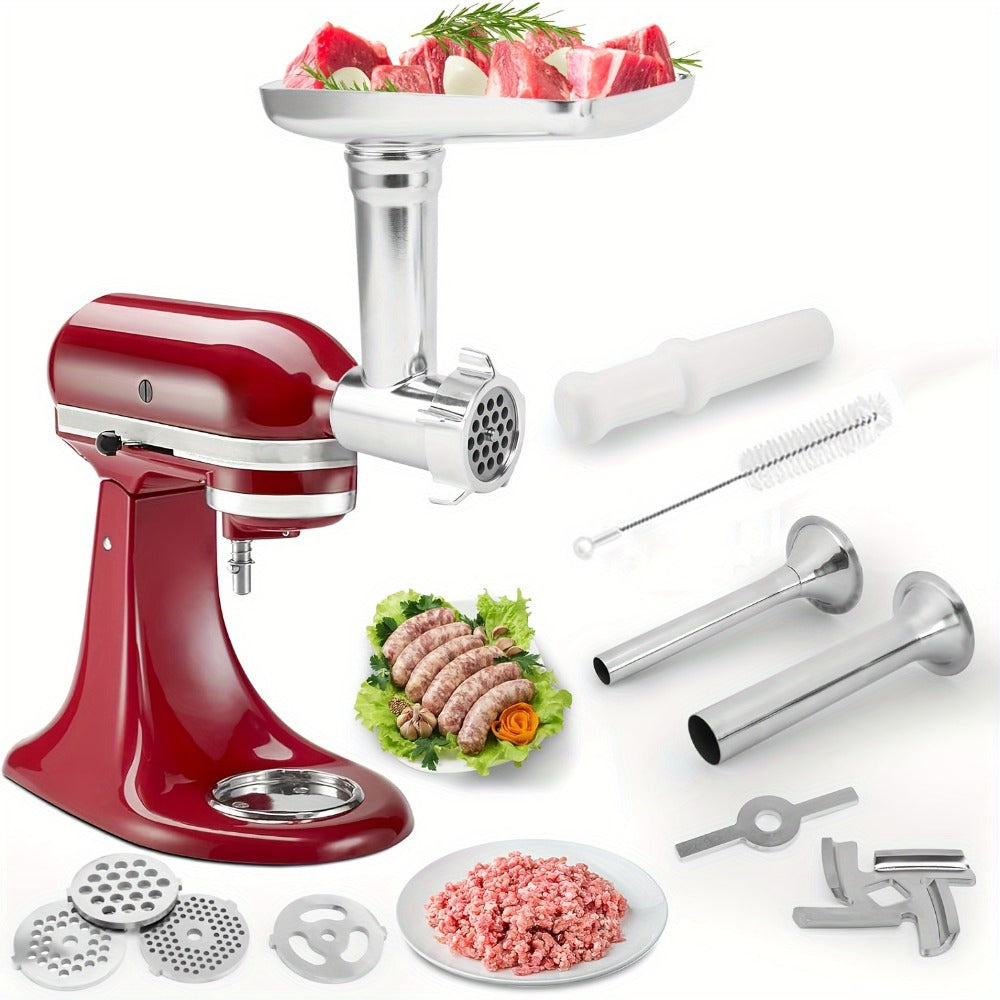 Metal Meat Grinder Attachment for KitchenAid Stand Mixers with 4 Grinding Plates 4 Blades for Home Cooking, Dining and Outdoor Meals