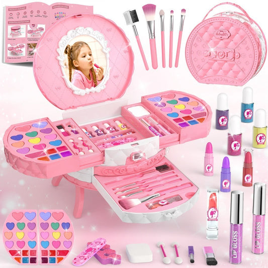 Girls Makeup Set with Dressing Table & Mirror - Princess Pretend Play Vanity Toy for Kids Ages 3-12