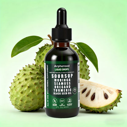 Soursop Graviola Liquid Drops 2 Fl Oz, Leaf & Fruit Blend with Sea Moss, Elderberry & Black Seed Oil