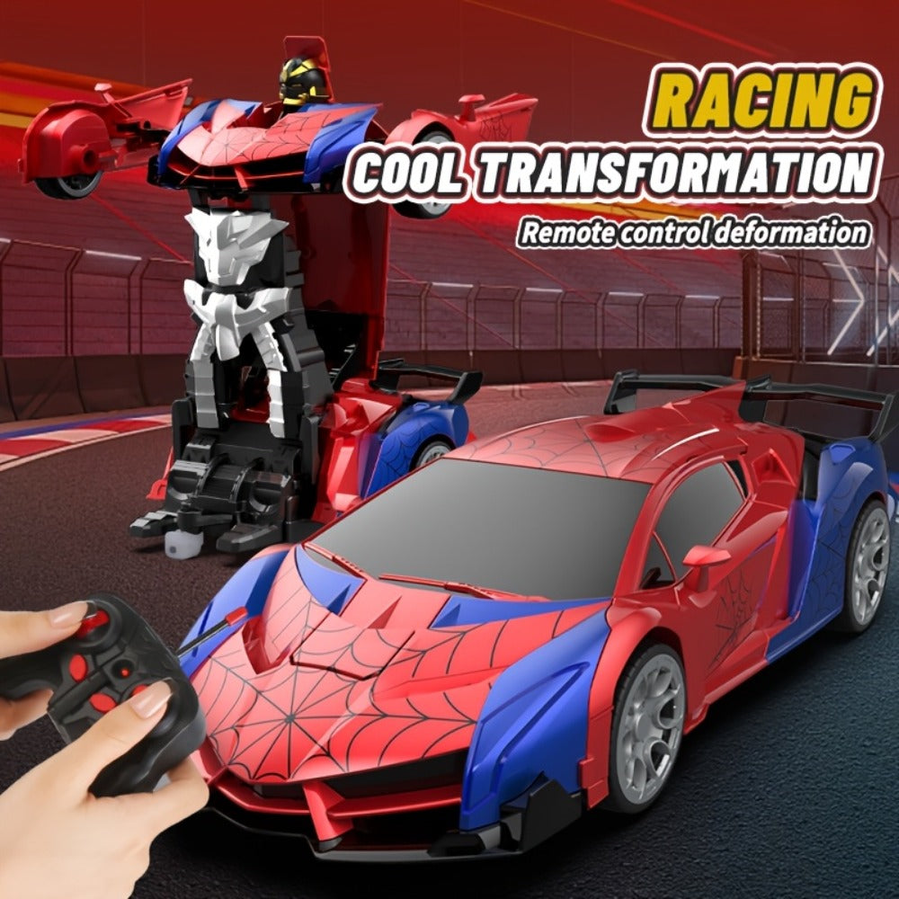 Robot Deformation Car for Kids 1:18 Blue & Red, One-Button Transform Remote Control Stunt Vehicle