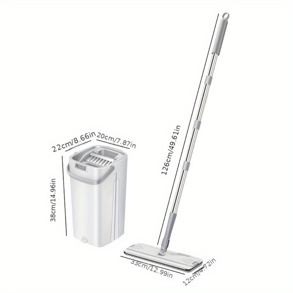 Flat Mop with Bucket Set, Hands-Free Wringing Floor Mop, 6 Replacement Microfiber Cloths, Wet & Dry Dual-Use, Durable Plastic Frame