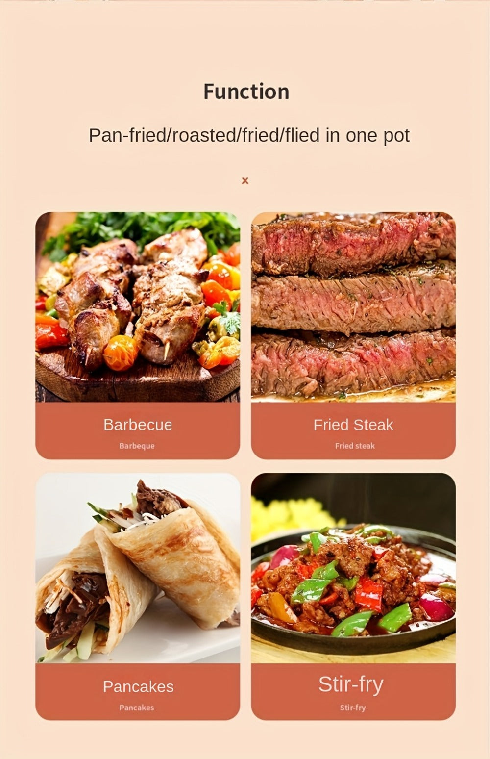 Korean BBQ Grill Pan, Round Non-Stick Multi-Functional Electric Grill Pan with Red Handle & Adjustable Settings