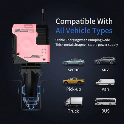 120W Fast Car Charger 4-in-1 with Retractable PD 3.0 Type-C Cable & Multi-Port USB Adapter