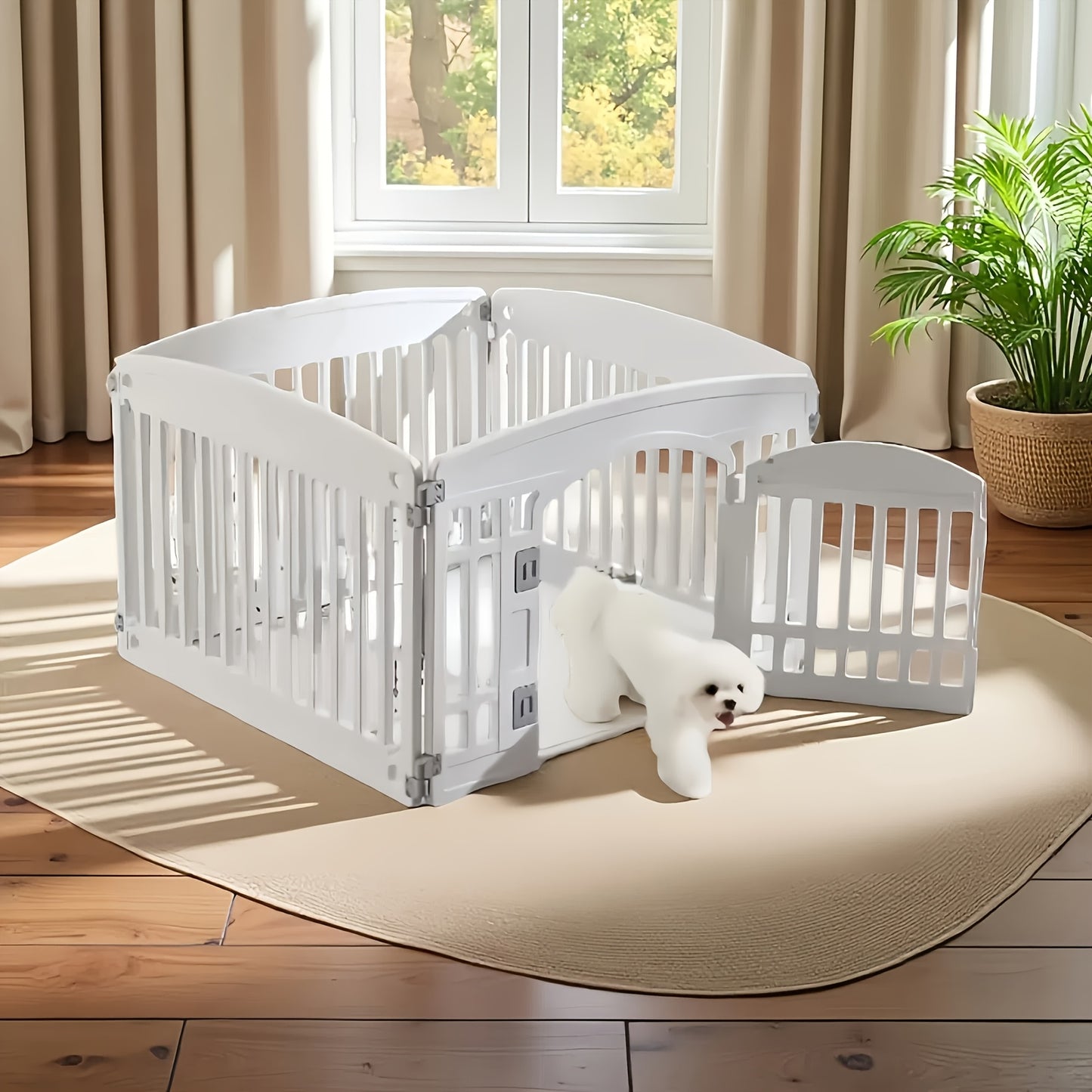 Dog Pen 4 Panel with Non-Slip Bottom & Safety Locking Door – Portable Expandable Indoor Outdoor Pet Pen for Medium Dogs & Puppies