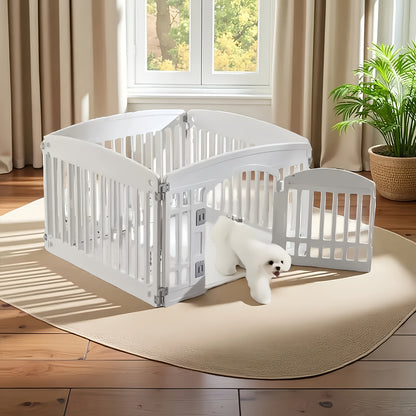 Dog Pen 4 Panel with Non-Slip Bottom & Safety Locking Door – Portable Expandable Indoor Outdoor Pet Pen for Medium Dogs & Puppies