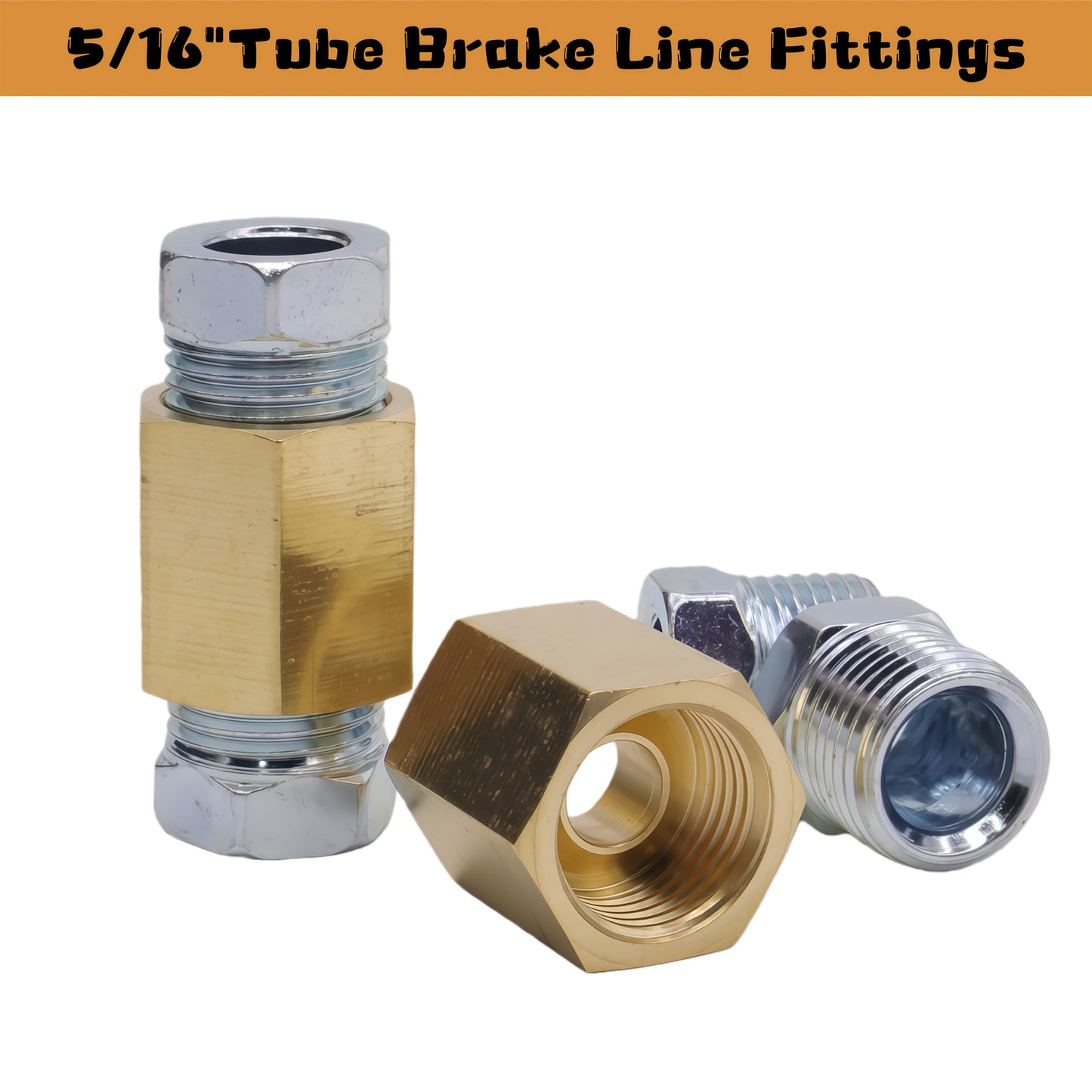 Brake Line Fittings Assortment Kit – 3/16", 1/4", 5/16" & 3/8" Tube Sizes, Inverted Flare Union Connectors, Multiple Thread Sizes