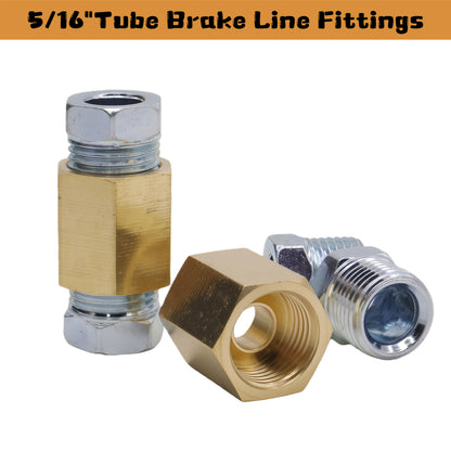 Brake Line Fittings Assortment Kit – 3/16", 1/4", 5/16" & 3/8" Tube Sizes, Inverted Flare Union Connectors, Multiple Thread Sizes