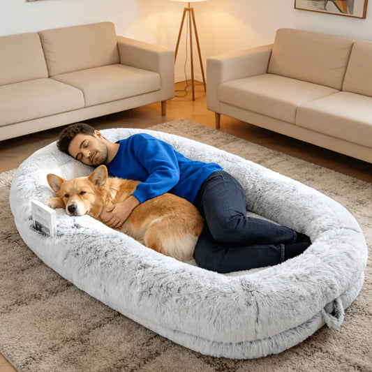 Human Dog Bed Extra Large – 70x44x11 Inch Washable Faux Fur Orthopedic Dog Bed for People & Pets, Non-Slip Giant Dog Bed with Removable