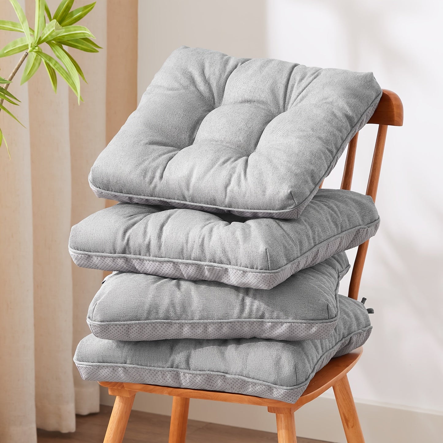 Memory Foam Chair Cushions Set of 4 – Kitchen Chair Pads with Non-Slip Backing & Ties, 500GSM Thick Seat Cushions for Dining Chairs Indoor