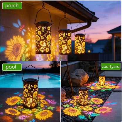 Solar Sunflower Lantern, Painted Butterfly Iron Garden Light, Outdoor Spotlight Lawn Ambient Decor