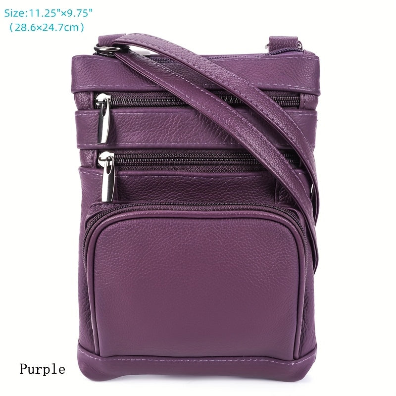 Genuine Leather Shoulder Bag for Women Men Soft First-Layer Cowhide Crossbody Bag Multi-Pocket Messenger Bag 3 Sizes Fits Smartphone Tablet