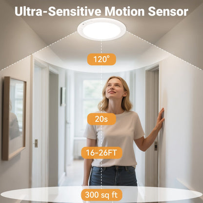 Rechargeable LED Ceiling Light with Motion Sensor, Remote Control Dimmable, 3 Color Temps 3000K/4500K/6500K