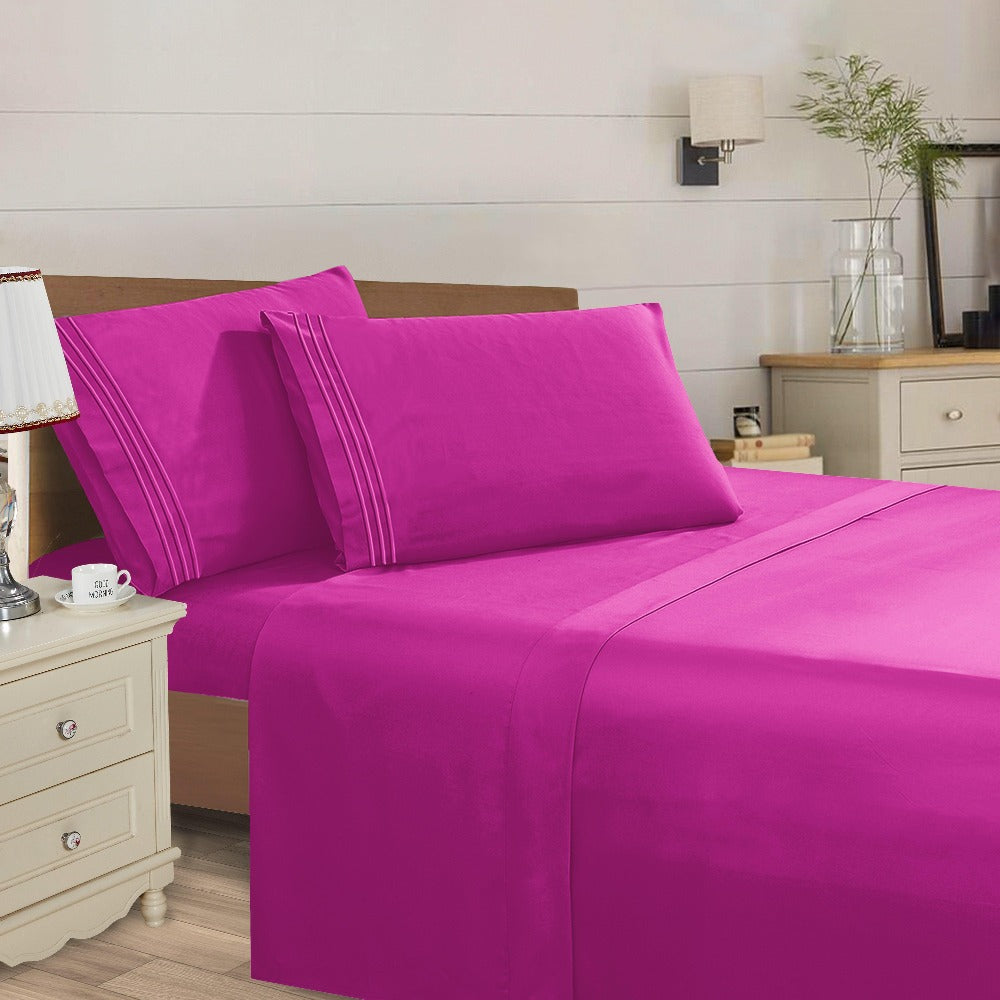 Microfiber Bed Sheet Set 4-Piece Deep Pocket Cooling Sheets Twin Full Queen King Cal King Split King