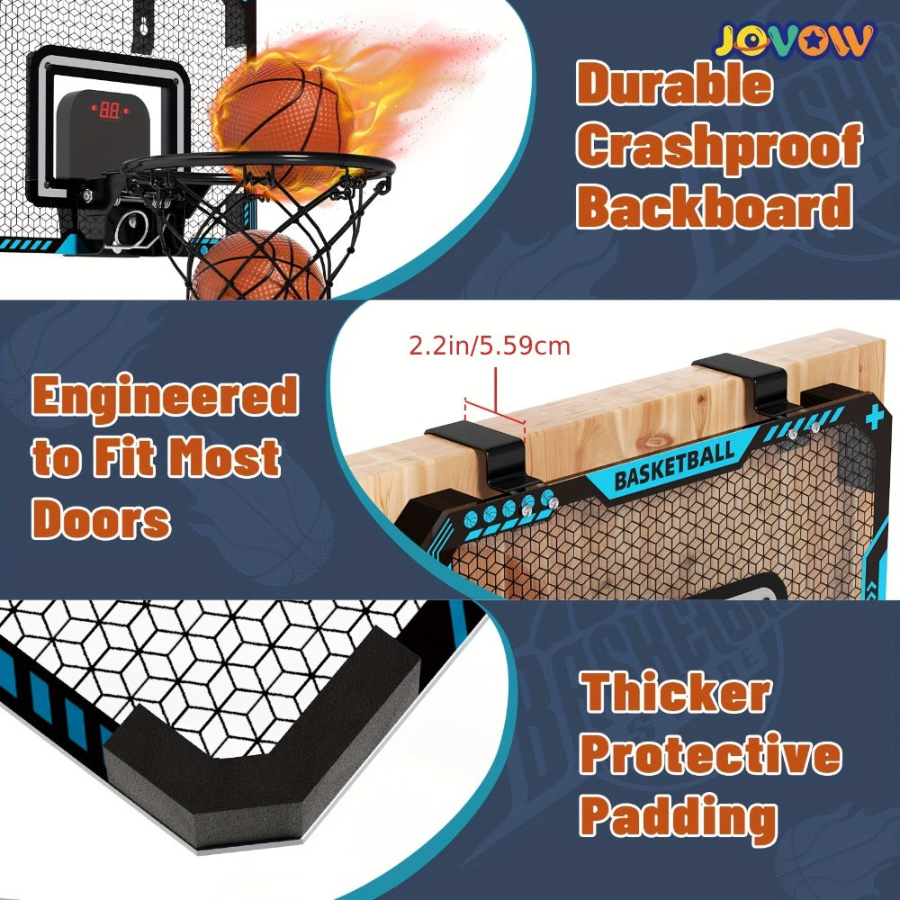 Over Door Basketball Hoop with LED Lights & Electronic Scoreboard, Mini Hoop Set with 4 Balls for Kids Teens Adults