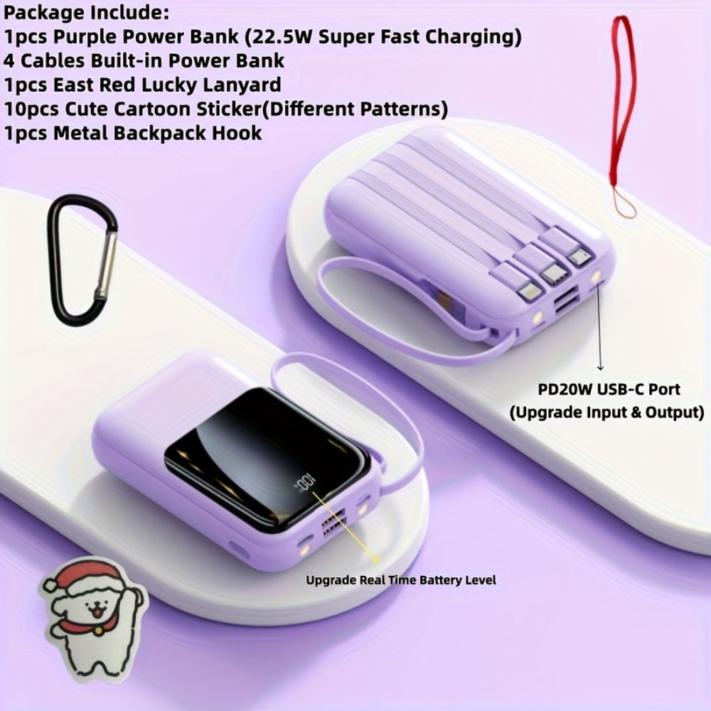 Power Bank 10000mAh Mini with Built-In Cable Set, 5W/15W/22.5W Variants, LED Light and Digital Display