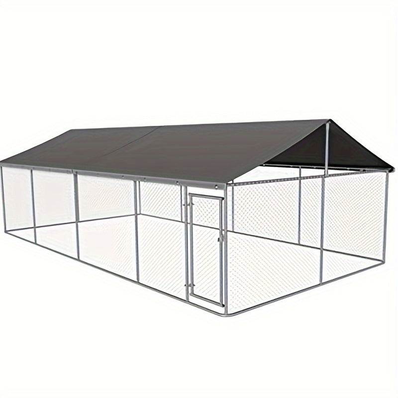 Outdoor Dog Kennel Enclosure Heavy Duty – Galvanized Steel Wire Mesh Dog Cage with Rain & UV-Proof Roof Cover, Secure Lock & Ground Nails