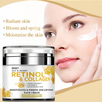 Retinol Face Cream with Hyaluronic Acid for Women Lifting Neck Cream Smooths Wrinkles Fine Lines Day Night Dry Skin Care 50g