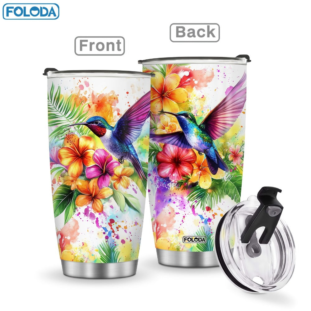 Hummingbird Flower Vacuum Insulated Travel Tumbler 20oz – Gift for Mom Grandma Sister Daughter Birthday Valentine's Day